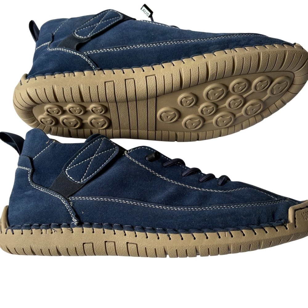 Sport Navy Blue Suede Leather Hand Stitched Sneakers 100% Caoutchouc Men Size 42
